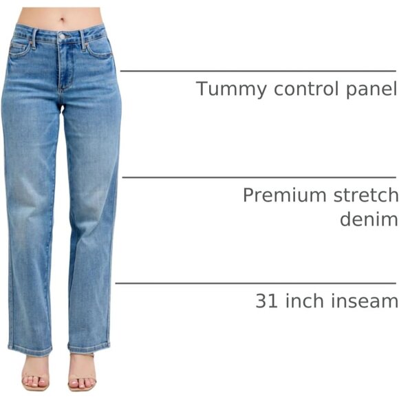 Mid Rise Tummy Control Jeans Vintage Wash Straight Leg Womens Size 26 - Picture 4 of 9